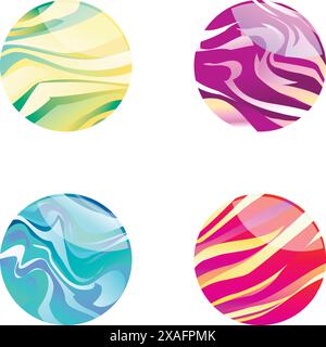 Collection of four colorful spheres with elegant marble patterns Stock Vector
