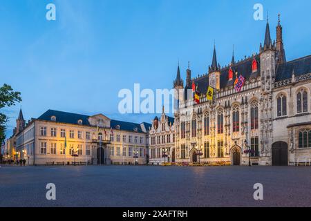 Burg Square with Bruges city hall and Basilica of the Holy Blood in Brugge, Belgium Stock Photo