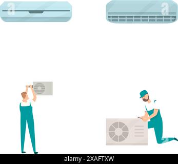 Collection of flat design air conditioning service and installation vector icons Stock Vector