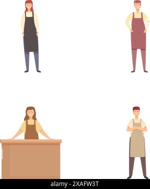 Illustration collection featuring diverse professionals in uniform, including a desk worker and a standing man Stock Vector