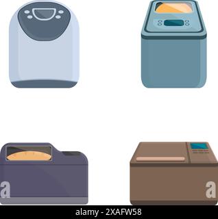 Illustration collection of four different styles of electric bread makers for home baking Stock Vector