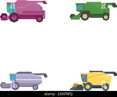 Collection of vector illustrated construction trucks in different colors isolated on white background Stock Vector