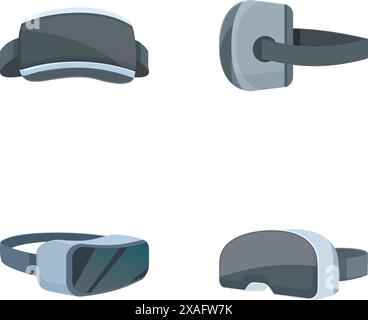 Collection of stylized vr glasses for immersive experience, various angles on a clean background Stock Vector