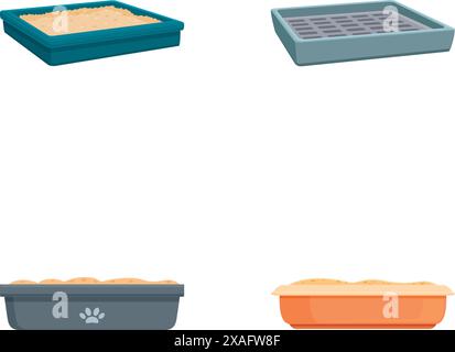 Illustration set featuring four different types of cartoon baking dishes and pans Stock Vector