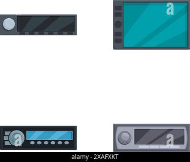 Vector collection of various car radio and multimedia system interfaces isolated on white Stock Vector