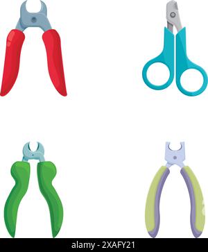 Collection of four colorful, vector illustrations of different hand tools on a white background Stock Vector