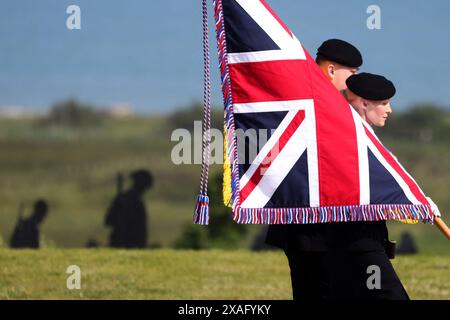 Ver Sur Mer, France. 06th June, 2024. Atmosphere during the Franco-British ceremony at the Ver-sur-mer memorial, during the 80th anniversary of the D-Day landings, on June 6, 2024. Photo by Stephane Lemouton/Pool/ABACAPRESS.COM Credit: Abaca Press/Alamy Live News Stock Photo