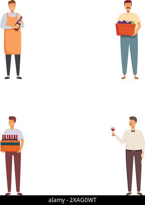 Collection of illustrations showcasing men in various poses holding drinks, isolated on white Stock Vector