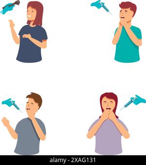 Illustrations of two people with varied reactions to a toy gun, showing fear and disgust Stock Vector