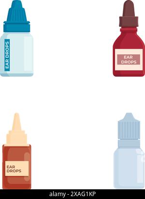 Colorful vector illustration set featuring different styles of ear drops bottles Stock Vector
