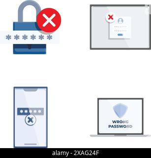 Collection of four vector icons depicting denied access for digital security Stock Vector