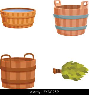 Set of illustrated empty baskets and fresh green hops, isolated on white, for brewing and gardening themes Stock Vector