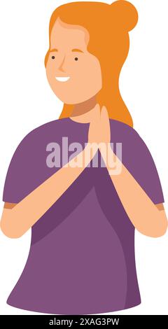 Young woman is clapping her hands together in a gesture of appreciation and gratitude Stock Vector