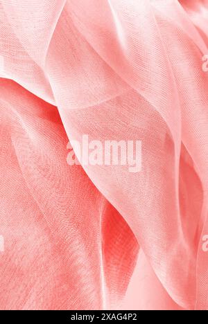 close up of the red organza fabric texture background Stock Photo