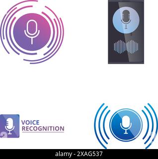Collection of icons representing voice recognition and audio technology concepts Stock Vector