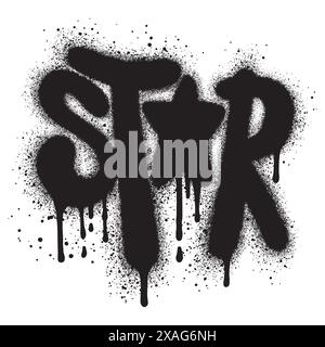 Sprayed star font graffiti with over spray in black over white.Vector Illustration for printing, backgrounds, posters, stickers. Stock Vector