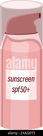 Sunscreen bottle dispenser spf50+ sun protection in flat technique Stock Vector