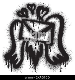 Spray Painted Graffiti envelope icon with sprayed wings isolated on white background. Stock Vector
