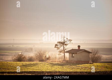 A charming small house or weekend house (vinkendica) located in Deliblato, Serbia. This rustic retreat offers a peaceful escape in the Serbian country Stock Photo