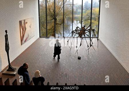 Art on display in gallery with large window at the Louisiana Museum of Modern Art near Copenhagen, Denmark, EU Stock Photo