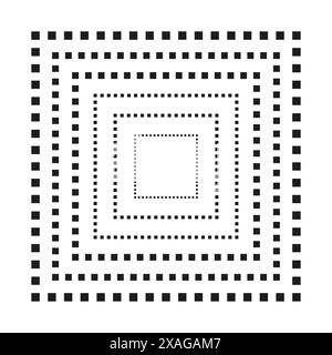 geometric pattern featuring concentric dotted squares. The design creates a visually appealing optical illusion effect. Set on a white background. Stock Vector