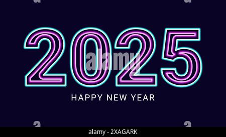 2025 new year asian chinese. Digit design. Happy new year text design template gold color. Neon numbers. For postcard calendar banner web page. Vector illustration. Stock Vector
