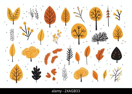autumn icons, leaves, umbrellas, trees Stock Vector