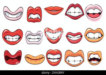 set of cartoon faces smiles Stock Vector