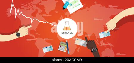 Ethanol price goes down drop decrease cheap in global commodity market trade export transaction Stock Vector