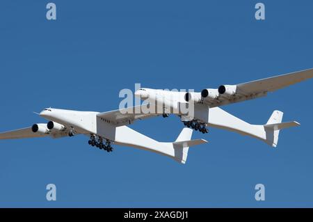 Stratolaunch roc twin fuselage aircraft (N351SL) airborne over Mojave ...
