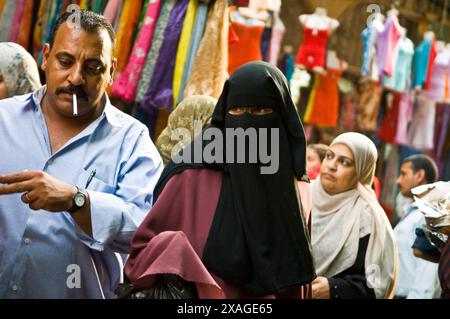 The old narrow market streets of Khan El Khalili in Cairo, Egypt. Stock Photo