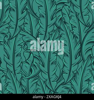 Banana Leaf Seamless Pattern, Tropical Leaf Background Stock Vector