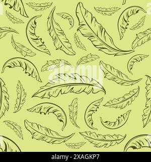 Banana Leaf Hand Drawing Seamless Pattern Stock Vector