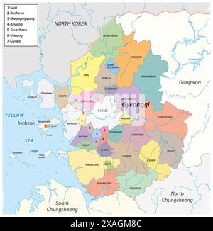 Administrative map of the South Korean province of Gyeonggi and the capital Seoul Stock Photo