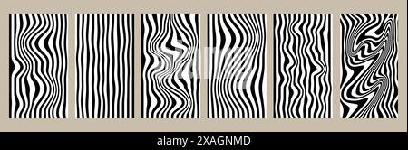 Black and white stripes waves. Abstract background collection. Isolated vector illustration irregular lines pattern wallpaper for posters, social medi Stock Vector