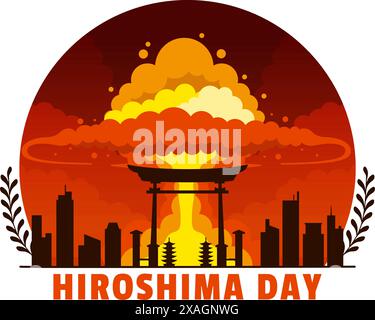 Hiroshima Day Vector Illustration for August 6th featuring a Peace Dove and a Nuclear Explosion Background in a Flat Style Cartoon Design Stock Vector