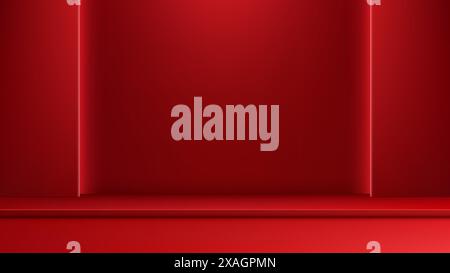 3D Red Stage Podium with Spotlight for Minimal Concept Product Display Mockup Stock Vector