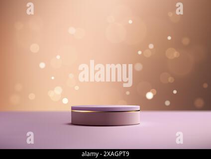 Luxury 3D Violet Podium with Gold Rim on Purple Table and Bokeh Background for Product Display, Mockup, Showroom Showcase Stock Vector
