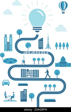 Light bulbs and everyday scenery Vertical banner illustration ( Idea / Inspiration Metaphor  ) Stock Vector