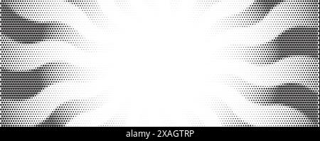Sun rays halftone background. White and grey radial swirl abstract comic pattern. Vector explosion abstract lines backdrop Stock Vector