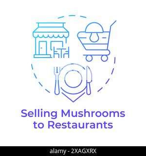 Selling mushrooms to restaurants blue gradient concept icon Stock Vector
