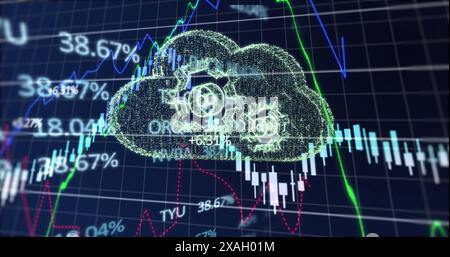 Image of financial data processing over digital cloud Stock Photo