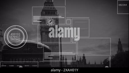 Image of interface with data processing against view of big ben tower Stock Photo