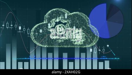 Image of financial data processing over digital cloud Stock Photo