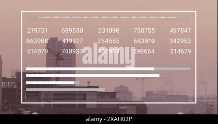 Image of interface with data processing against aerial view of cityscape Stock Photo