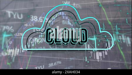 Image of financial data processing over digital cloud with cloud text Stock Photo
