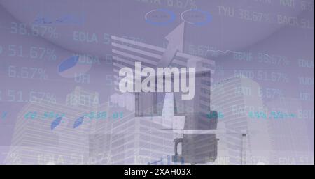 Image of financial data processing over euro flag stars Stock Photo