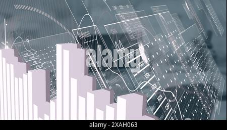 Image of interface with data processing over spinning globe against empty office Stock Photo