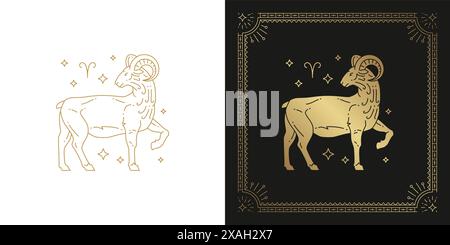 Zodiac aries horoscope sign line art silhouette design vector illustration. Creative decorative elegant linear astrology zodiac aries emblem template Stock Vector