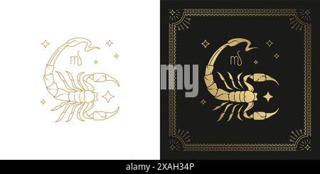 Zodiac scorpio horoscope sign line art silhouette design vector illustration. Creative decorative elegant linear astrology zodiac scorpio emblem templ Stock Vector